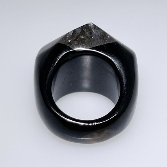 Unique black Rutile Quartz and black Agate shank ring, carved, size: 5    NWOT - Picture 3 of 6